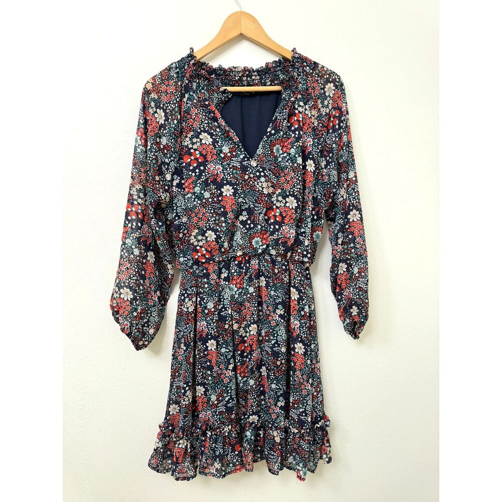 Ryan Michelle Sheer Floral Flowy Boho Midi Dress with Ruffles Size PXL
